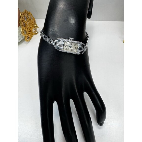 Antique 1930s Bruner Masterbilt Art Deco Swiss Ladies Watch Silver Tone Runs - Picture 3 of 11